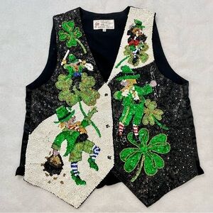 Vintage Heavily Beaded Sequin Embroidered St. Patrick’s Day Irish Vest Medium‌